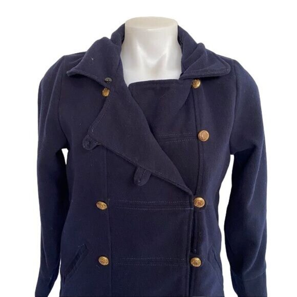 XinyuFushi Pea Coat Blue Jacket Gold Button Women's Coat Size Small - Picture 5 of 11